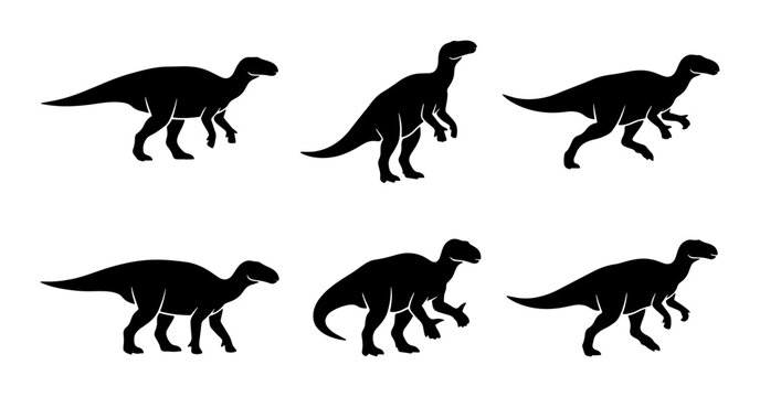 Dinosaur Silhouettes Collection: Prehistoric Iguanodon Icons, Ancient Reptile Vector Graphics