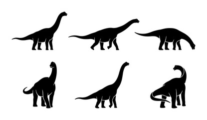 Obraz premium Dinosaur Silhouettes Collection, Prehistoric Brontosaurus Vector Icons, Jurassic Era Animal Graphics