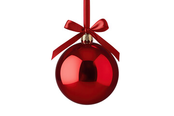 Obraz premium Glossy red hanging christmas ornament with bow