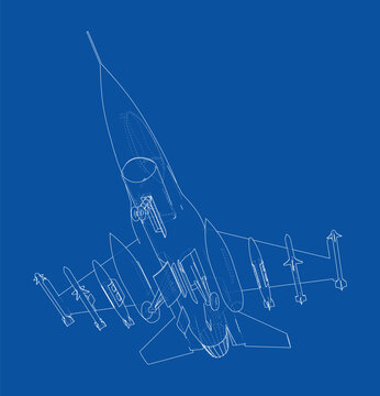 fighter jet blueprint illustration. Vector