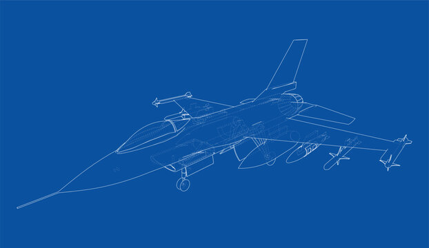 fighter jet blueprint illustration. Vector