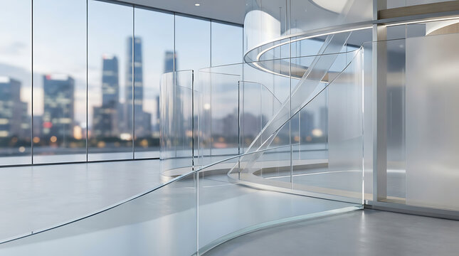 Modern Office Interior with City Skyline