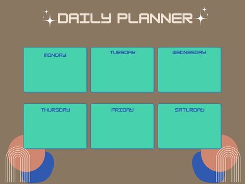 Modern dark grey daily planner with cyan blocks and geometric details