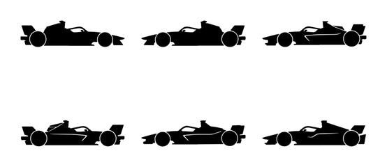Obraz premium Formula 1 Racing Cars, Silhouette Icons, Speed and Motorsport Vector Graphics