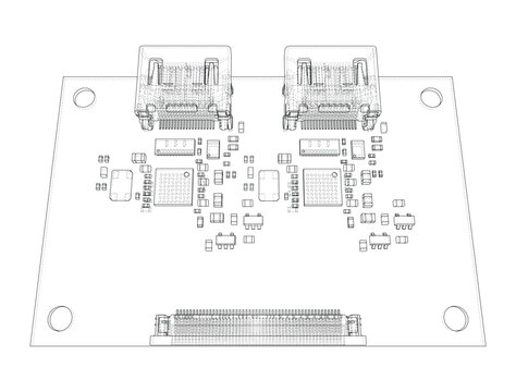 circuit board wireframe illustration. Vector