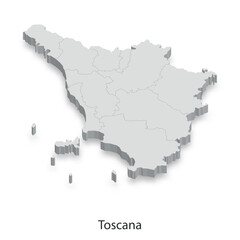 Obraz premium 3D Map of Tuscany Region, Italy - Administrative Divisions