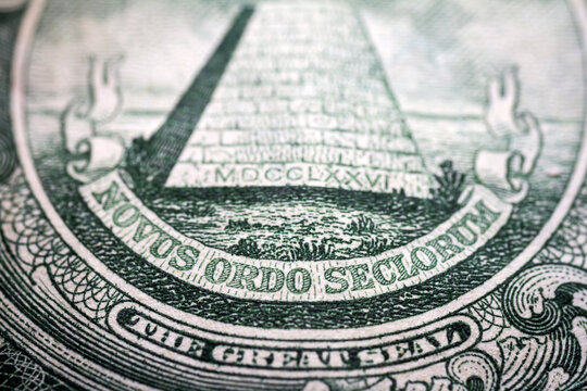 Macro close up of United States one dollar bill. American dollar background. Detailed dollars money texture. Selective focus, shallow depth of field