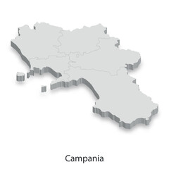 Fototapeta premium 3D Map of Campania Region, Italy - Detailed Topography and Borders