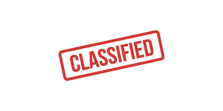 Red classified stamp label with rectangular border style for document and file authentication purposes.