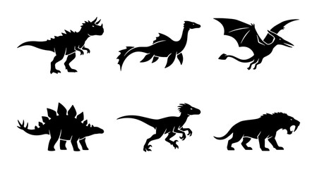 Dinosaur Silhouettes Collection: Prehistoric Creatures Vector Icons for Jurassic Themes © Toki