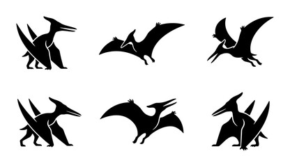 Pterodactyl Icons, Dinosaur Silhouettes, Flying Reptile Vector Set, Prehistoric Creature Graphics © Toki