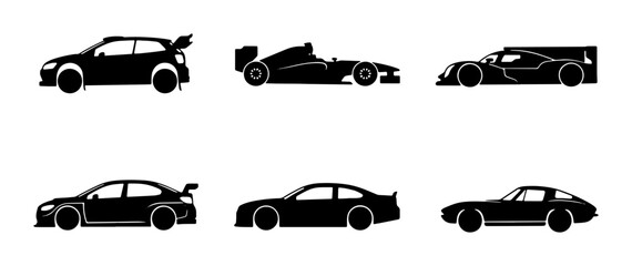 Obraz premium Performance Sports Cars, Racing Vehicles, and Classic Automotive Silhouettes Collection