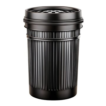 Sleek, modern black trash can with a fluted design, ideal for indoor or outdoor use