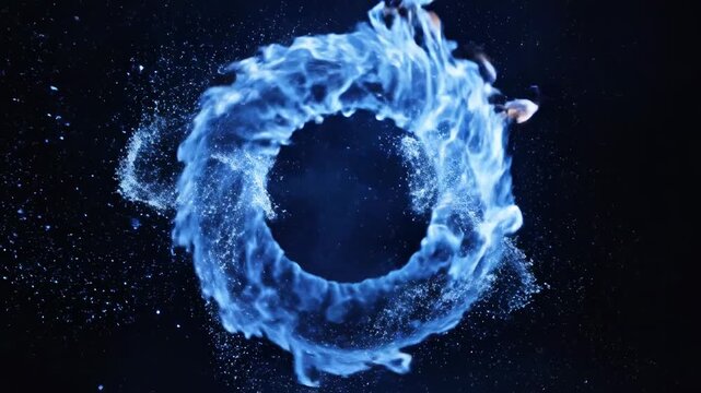 Circular water vortex collapses inward dispersing droplets against a black backdrop collapse fluid motion splash kinetic dynamic implosion