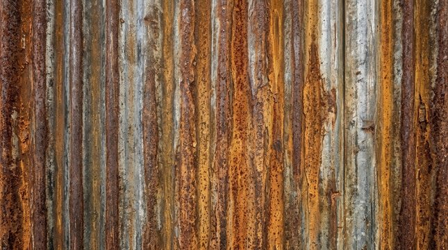 Detailed background of roughened panels in corroded corrugated metal