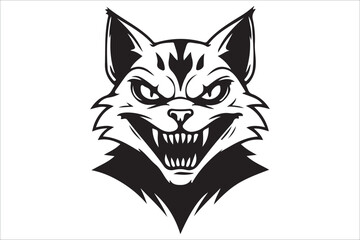 Obraz premium Cat and Tiger Vector Illustration with Feline Animal Head, Cute Cartoon Face, Wild Mammal Silhouette, Tattoo Design and Decorative Artwork
