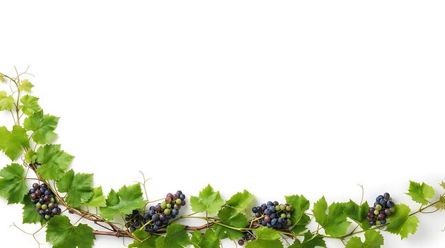 Vineyard Grapes with Green Leaves on White Background Studio Lighting