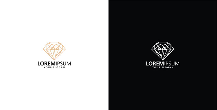 Geometric line art diamond logo design templates in gold and white on split black and white backgrounds