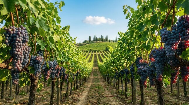 Growing on a vine in a vineyard, Corvina Veronese grapes as a fiber-dense choice