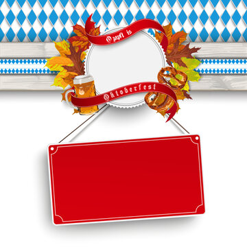 Red Sign Bavarian Oktoberfest Wooden Plank Transparent