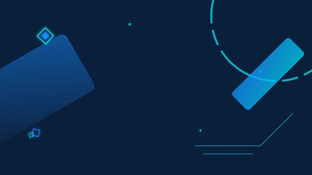 A premium corporate motion graphic background with abstract geometric shapes arcs rings diagonal panels thin lines and diamonds in a strict masculine three color palette