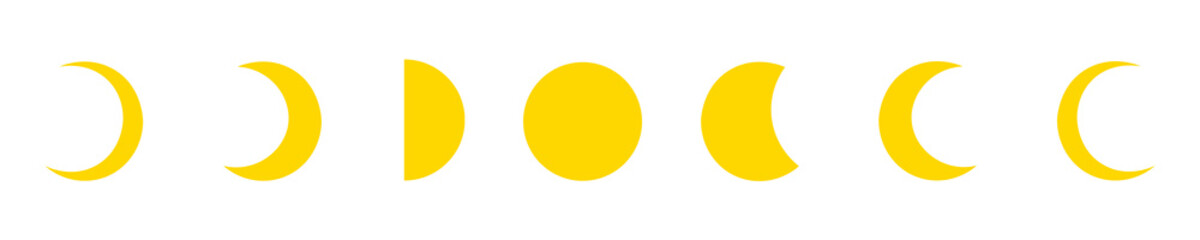 Yellow Moon Phase Illustration Set Isolated on Transparent Background PNG Lunar Vector Symbols © House of Designs
