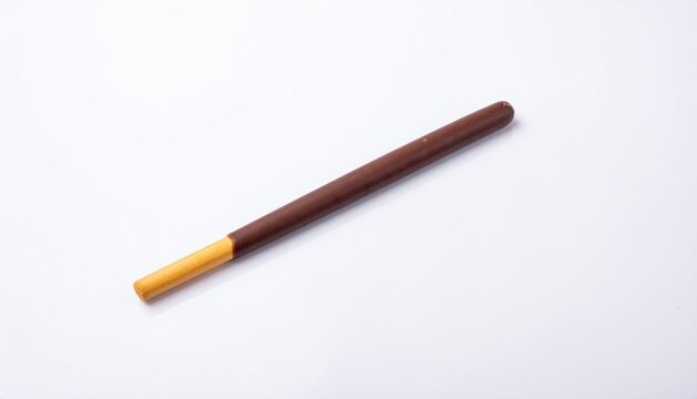 Single Chocolate Dipped Biscuit Stick Isolated on White Background