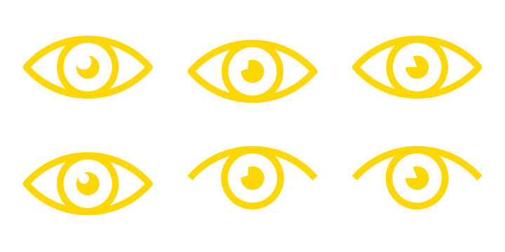 Yellow Flat Eye Icon Set Isolated on Transparent Background PNG Vision Sight Vector Symbols