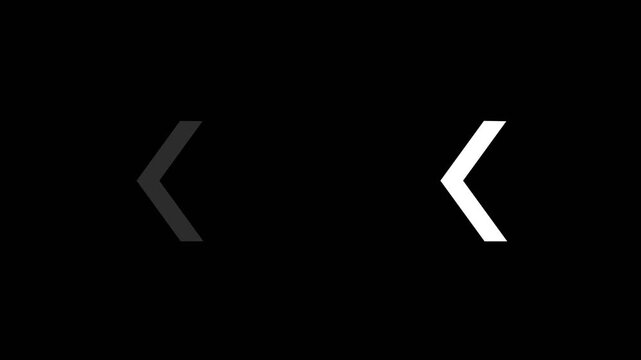 Abstract directional arrow icon animation. arrow looping animation left direction concept.Animated arrows for the overlay video layer. arrow animation on black background