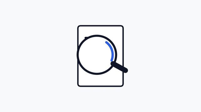 Minimalist icon of a magnifying glass over a document representing search and investigation.