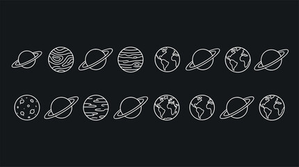 Solar system planet line art set on dark background for outer space astronomy education vector illustration © nurjahan