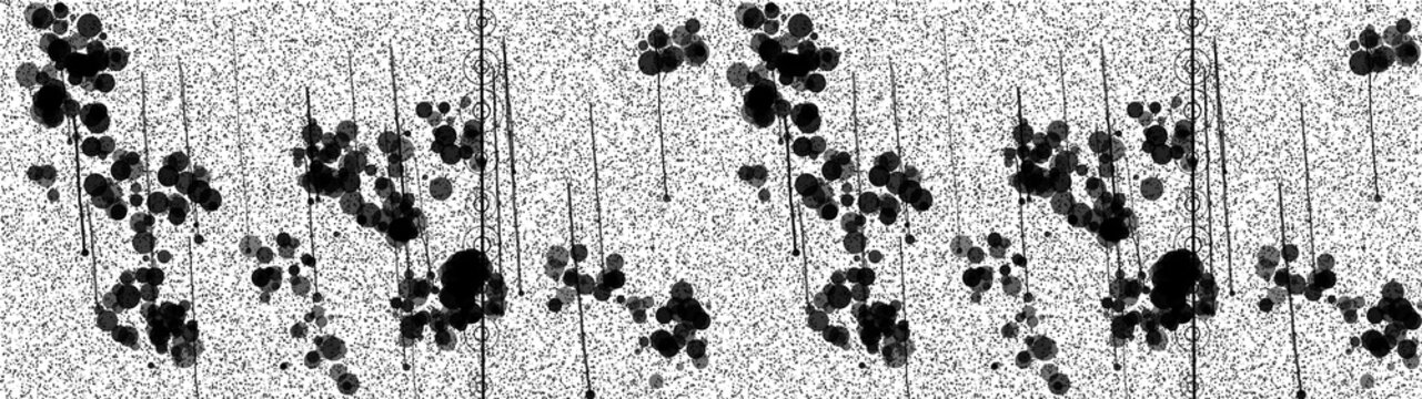 Abstract black blobs and circles pattern on white and transparent background for science projects.