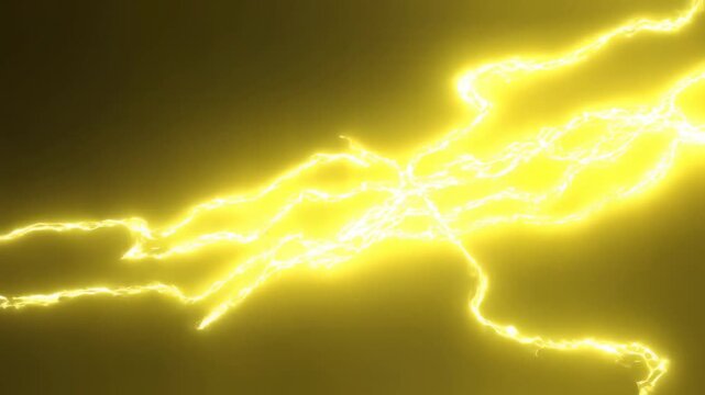 Branching yellow electric streaks flicker across a dark abstract field. Technology presentations, energy campaigns, and science education.