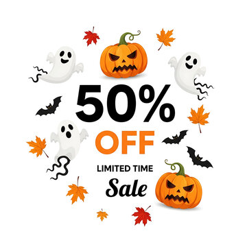 Halloween sale 50 percent off vector banner design