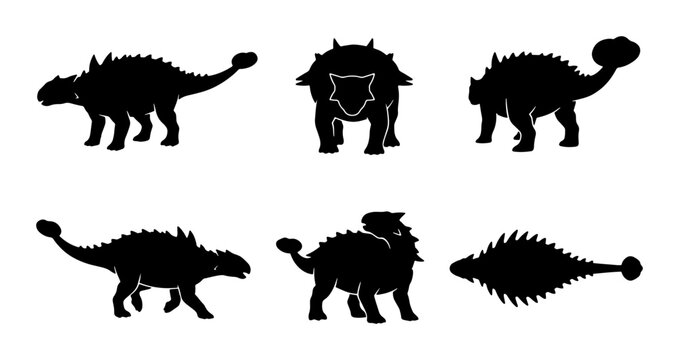 Dinosaur Silhouettes Collection: Ankylosaurus Vector Icons for Paleontology and Kids' Designs
