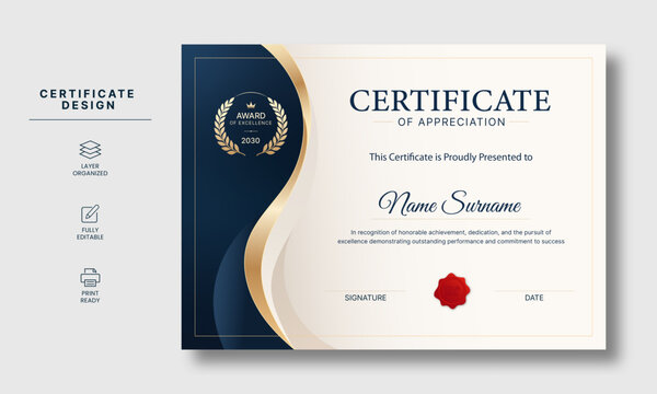 Modern luxury certificate design template for diploma, award and appreciation