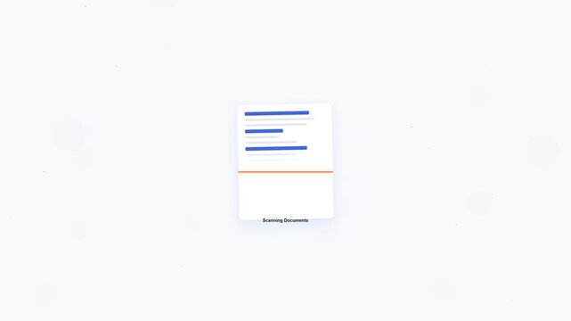 Fintech application process animation showing document scanning and fund approval, isolated on white background.