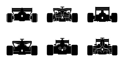 Obraz premium Formula 1 Car Silhouettes: Six Front View Vector Icons, Racing Speed Concept