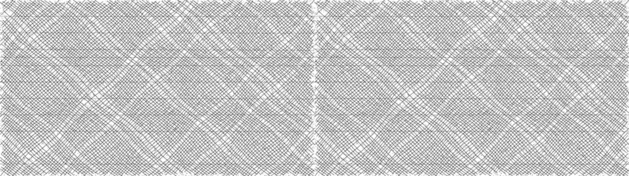 Intricate geometric pattern with overlapping lines on a gray checkerboard and white speckled background creating complex texture.