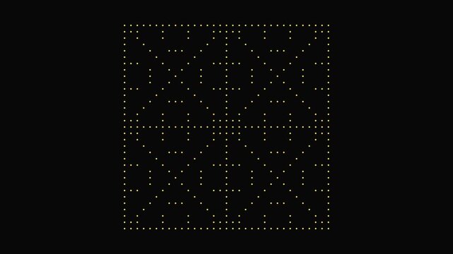 Glowing yellow digital dot matrix grid animation on black background