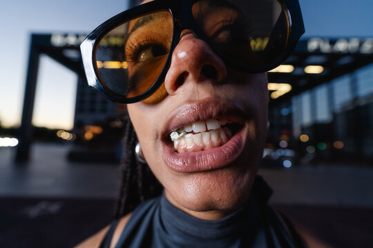 Close Up Grin Sunglasses Urban Night