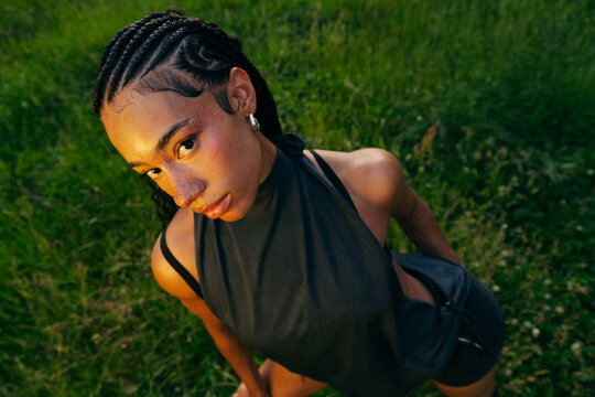 Woman With Braids Looking Up
