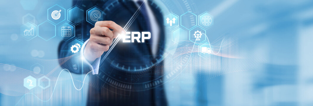 ERP Consultant Hand Hold ERP and business data. Resource planning, process management, financial operations, inventory control, workflow automation, business efficiency.