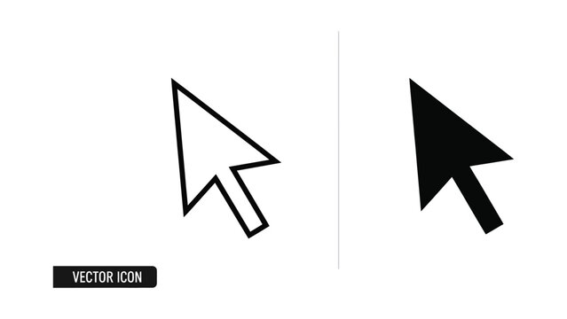 Computer mouse cursor pointer arrow vector icons in outline and filled black styles
