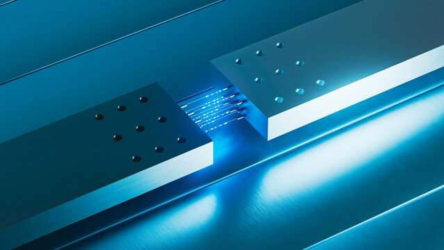 Blue Technology Background with Flowing Data Connection