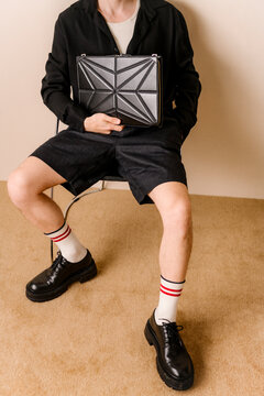 Modern Black Leather Clutch Fashion Portrait