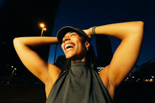 Laughing Woman Night Urban Joy