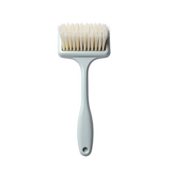 Cleaning brush with white plastic handle and bristles for sanitation and hygiene tasks