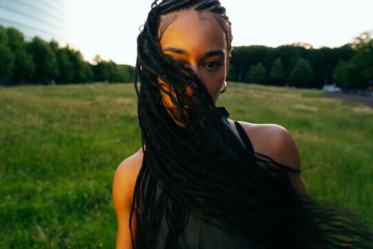 Braids Covering Face Outdoors