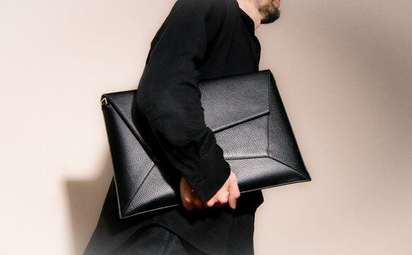 Black Leather Briefcase Portfolio For Business